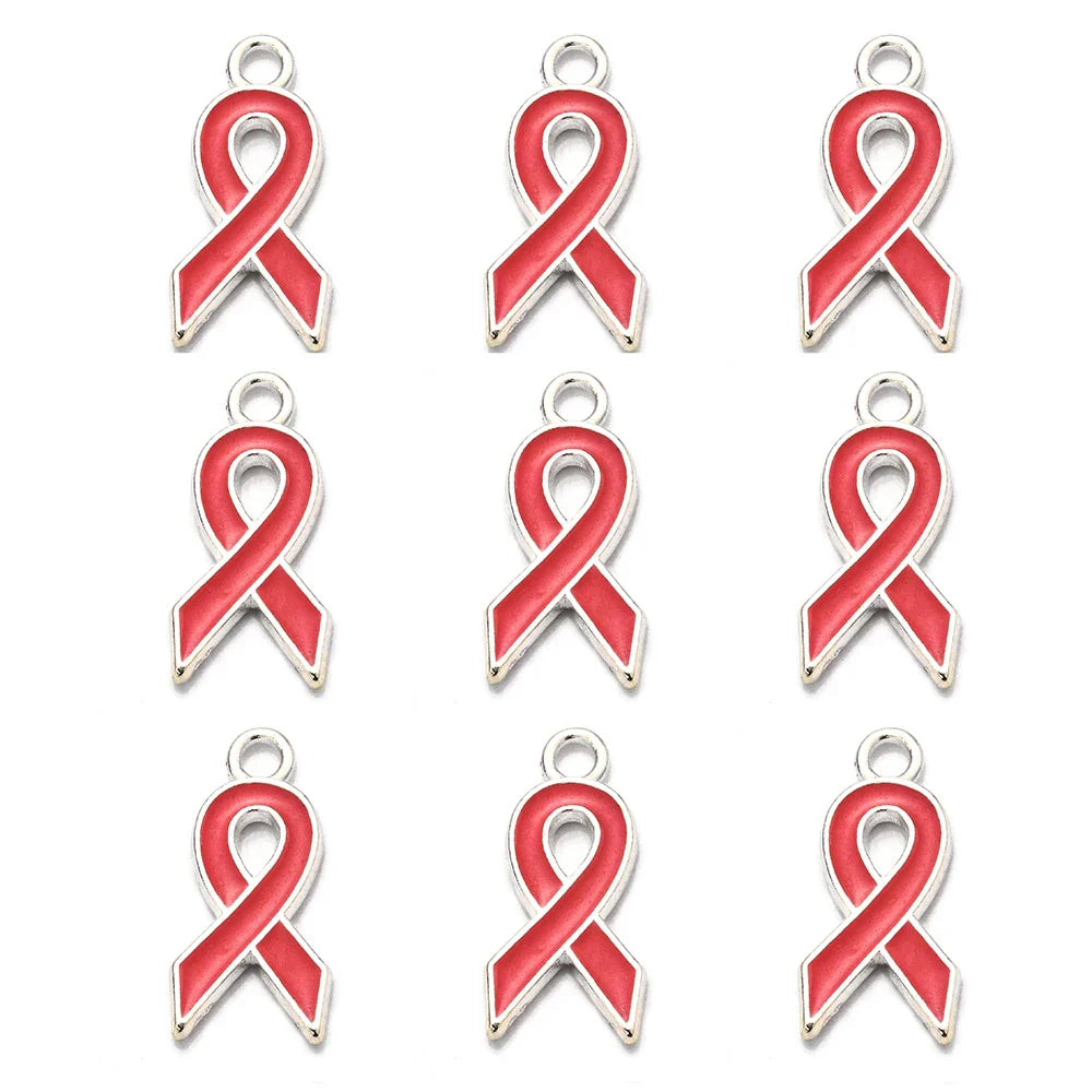10pcs/lot Breast Cancer Awareness Ribbon Pendant Pink Ribbon Charm Pendants DIY Accessories for Women Jewelry Necklace Bracelet
