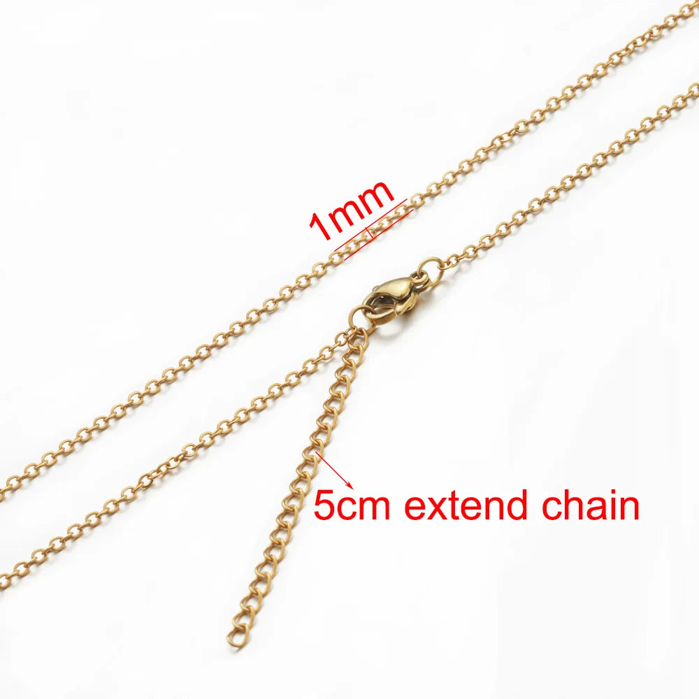 AHKNORMAILCUI 5pcs/Lot Stainless Steel 1 1.5 2mm Rolo Link Chain Necklace Gold 40 45 50 60CM Long Chain Lobster Clasp Necklace
