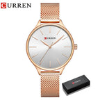 CURREN Original Women's Luxury Watch Matte Dial Japanese Quartz Movement Stainless Steel Mesh Strap with Box