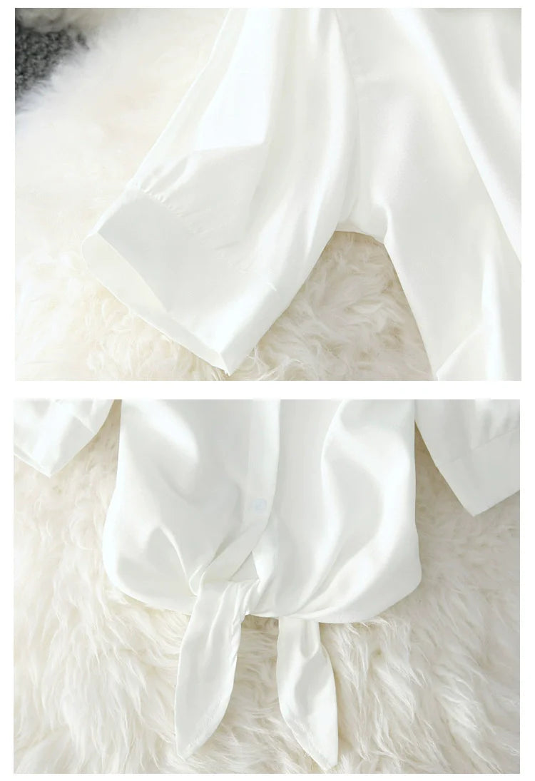 2023 Fashion Solid Color White Women Shirt Casual Blouses Autumn Half Sleeve Elegant Office Lady Tops 19870