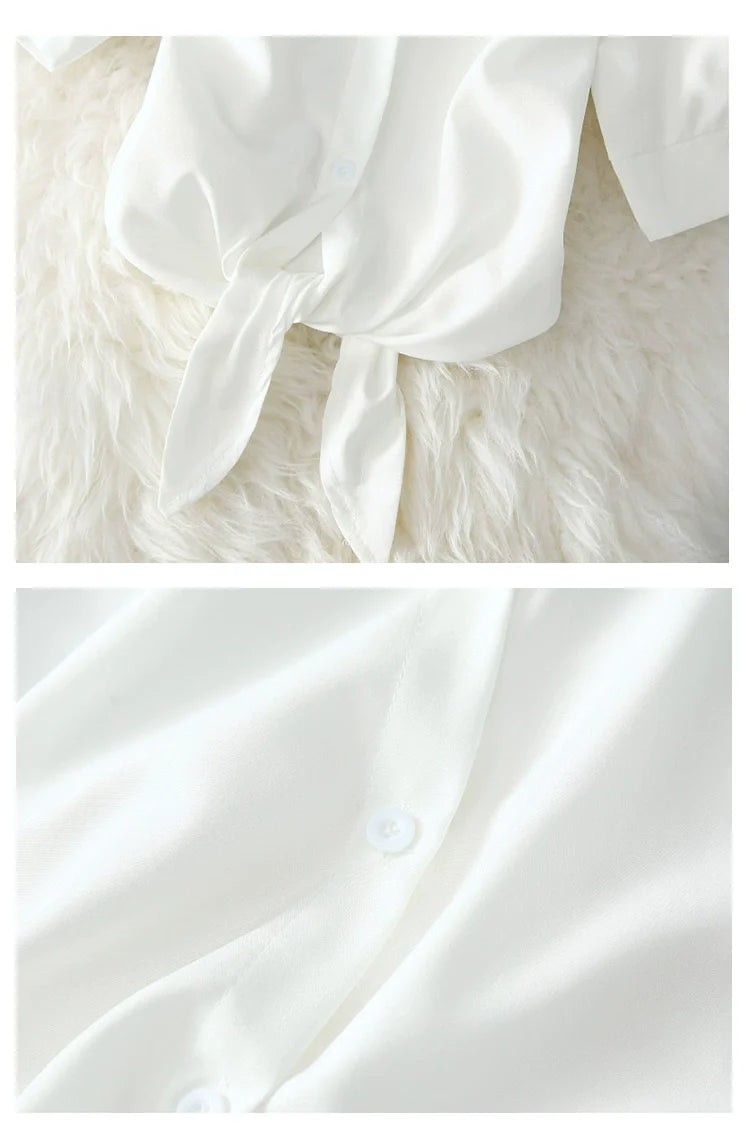 2023 Fashion Solid Color White Women Shirt Casual Blouses Autumn Half Sleeve Elegant Office Lady Tops 19870