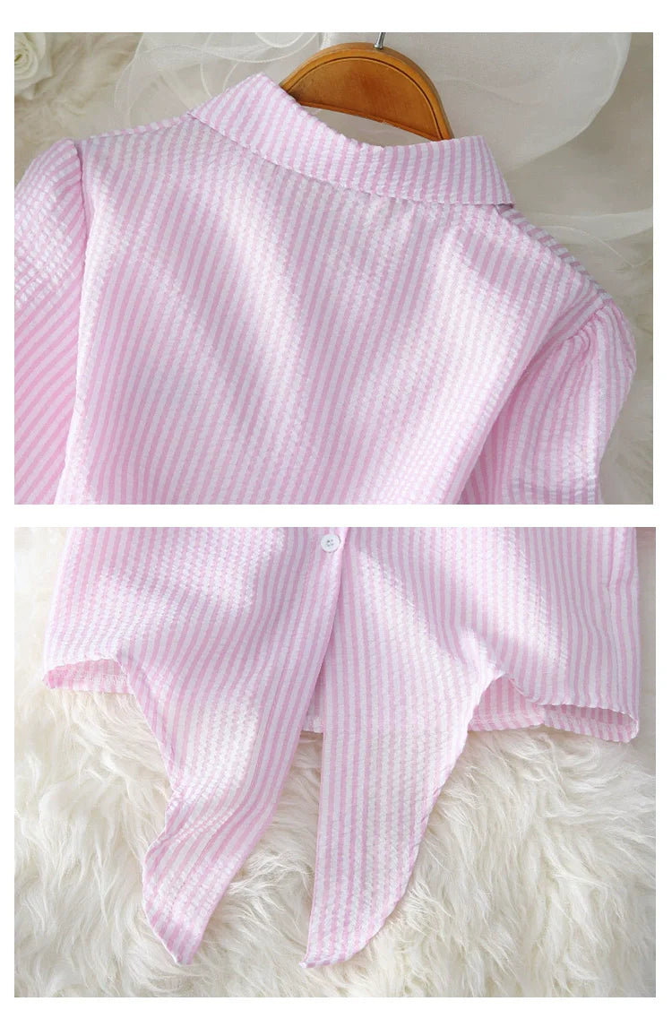 2023 Fashion Solid Color White Women Shirt Casual Blouses Autumn Half Sleeve Elegant Office Lady Tops 19870