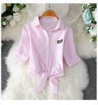 2023 Fashion Solid Color White Women Shirt Casual Blouses Autumn Half Sleeve Elegant Office Lady Tops 19870