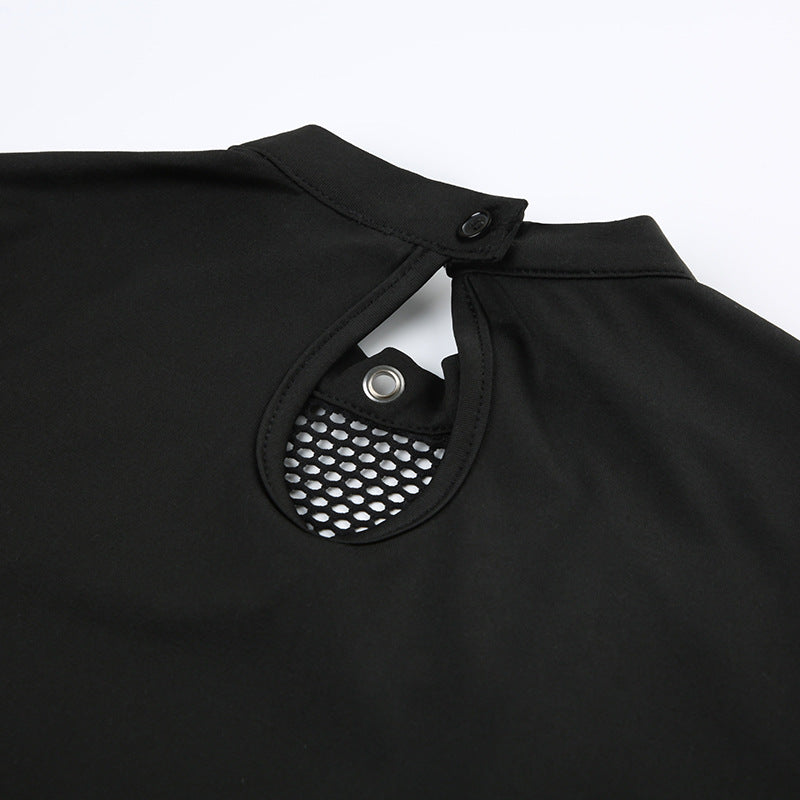 AltGoth Dark Punk Cyber T-shirt Women Gothic Streetwear Mesh Patchwork Long Sleeve O-neck Crop Tee Tops Harajuku Sexy Clothes