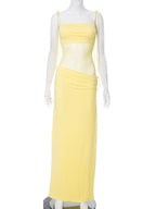 Elegant Lace Cut Out Maxi Dresses for Women 2025 Sexy Spaghetti Strap Patchwork Holidays Party Dress Summer Backless Long Dress