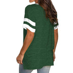 2024 Europe and the United States spring and summer new women's base shirt solid color V-neck splicing short sleeve loose T-shir