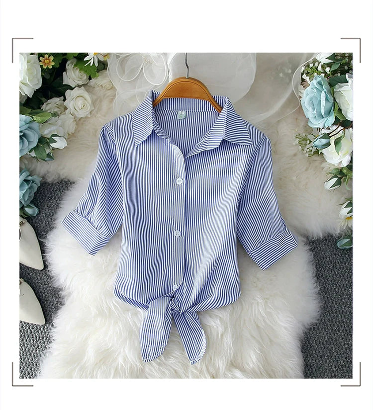2023 Fashion Solid Color White Women Shirt Casual Blouses Autumn Half Sleeve Elegant Office Lady Tops 19870