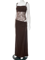 Elegant Lace Cut Out Maxi Dresses for Women 2025 Sexy Spaghetti Strap Patchwork Holidays Party Dress Summer Backless Long Dress