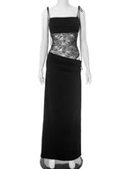 Elegant Lace Cut Out Maxi Dresses for Women 2025 Sexy Spaghetti Strap Patchwork Holidays Party Dress Summer Backless Long Dress