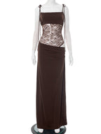 Elegant Lace Cut Out Maxi Dresses for Women 2025 Sexy Spaghetti Strap Patchwork Holidays Party Dress Summer Backless Long Dress