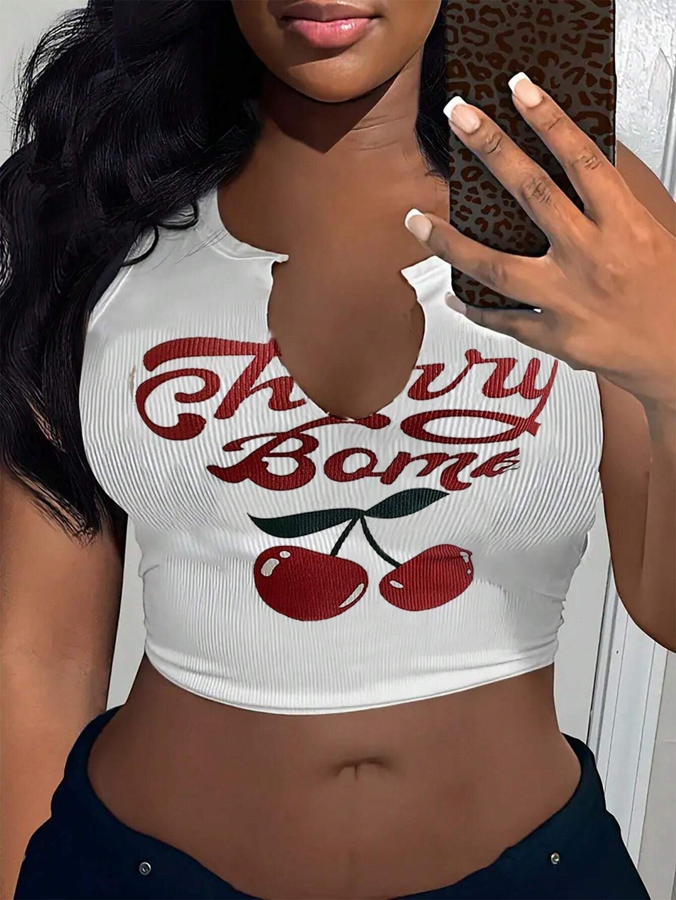 2024 Summer Fashion Cherry Teenage girls Sexy Letter Printed U Neck Tank tops Tops Women's Clothing