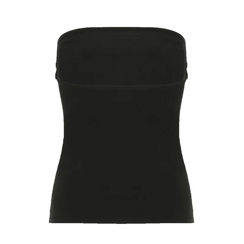 CIBBAR Gothic Print Black Tube Top Women Strapless Skinny Cropped Tops Summer Casual Chic Graphic Tees y2k Streetwear Vest Basic