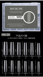 240PCs Extra Long XXL Size False Nail Tips Soft Gel Coffin Square Almond Fake Nail Tips Half Matte No Trace Traceless Nails