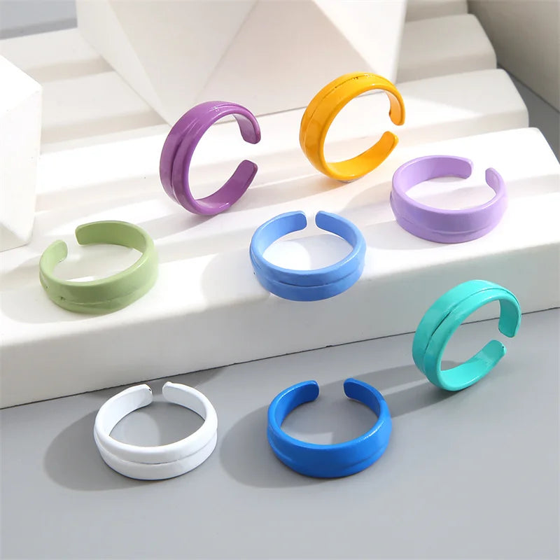 2022 Summer Colorful Ring Set Wholesale Fashion Geometric Chain Candy Color Irregular Opening Rings Women Party Finger Jewelry