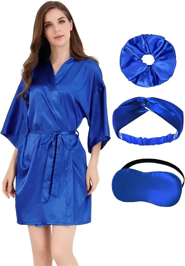2Pcs Womens Floral Kimono Robe Silk Robes Bride Bridesmaid Satin Robes Bridal Dressing Gown Silky Bathrobe