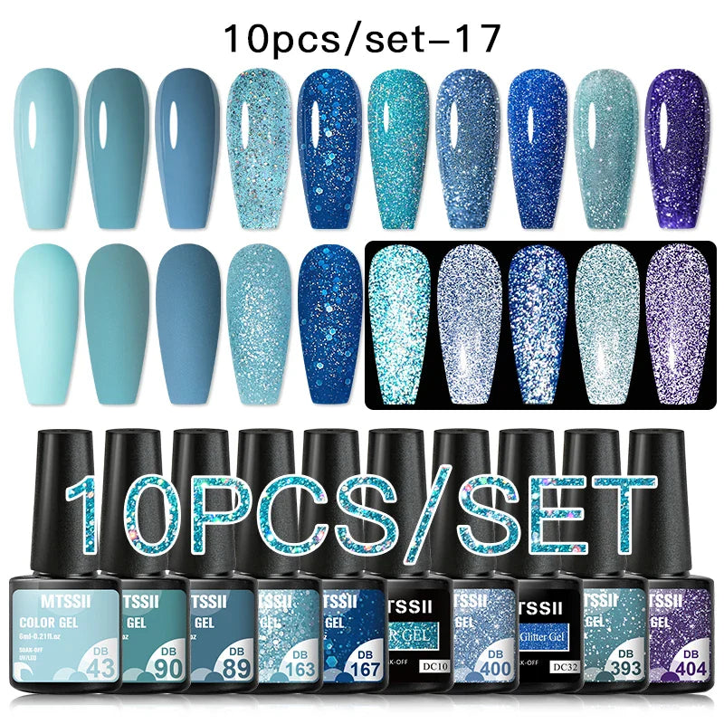 10PCS/Set Gel Nail Polish Set 125 Colors Glitter Semi Permanent Hybrid Gel Varnishes Base Top Coat Soak Off UV LED Nail Art Gel