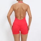 Gym Sport Jumpsuit Short Jumpsuit with Pocket Women Sportswear One Piece Yoga Set Sexy Backless Scrunch Fitness Overalls Romper