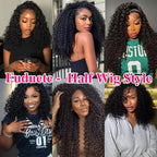 Half Wigs Human Hair Kinky Curly 3 In 1 Human Hair Wig Seamless Flip Over Half Wig Beginner Friendly Curly Wigs for Women