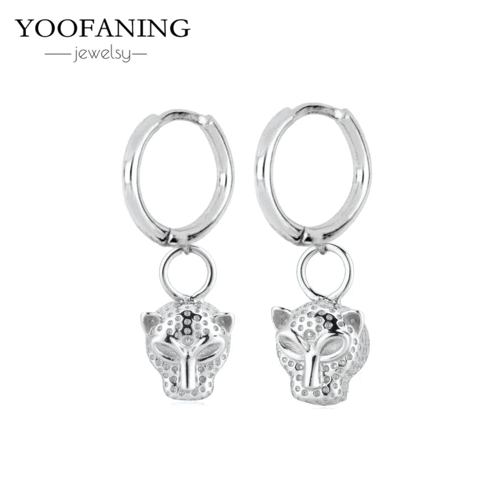 925 Sterling Silver Ear Needle Exquisite Luxury Hoop Earrings Unique Leopard Pendant Animal Design Women's Earrings Jewelry Gift
