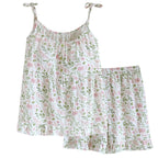 2025 Japanese Summer New Women's Pajama Set 100% Cotton Crepe Cloth Ladies Suspender+Shorts Two Piece Home Furnishing Set