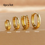 4PCS Set Stainless Steel Huggie Minimal Hoop Earrings 6/8/10mm Crystal Zirconia Helix Tragus Cartilage Earrings Piercing Jewelry