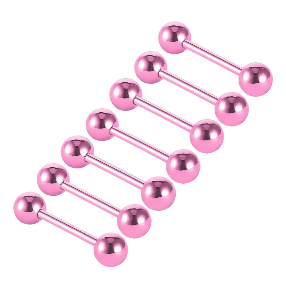 7pcs/lot Titanium Plated Piercing Tongue Rings Bars Girls 14G Tongue Piercing Barbells Stainless Steel Body Jewelry SD84