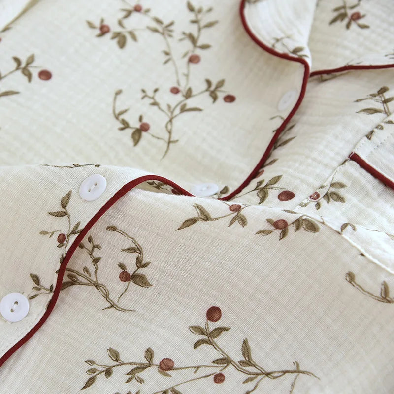 2025 Japanese Spring and Autumn New Women's Pajama Set 100% Cotton Crepe Long sleeved Pants Cardigan Cute Plus Size Home Fury