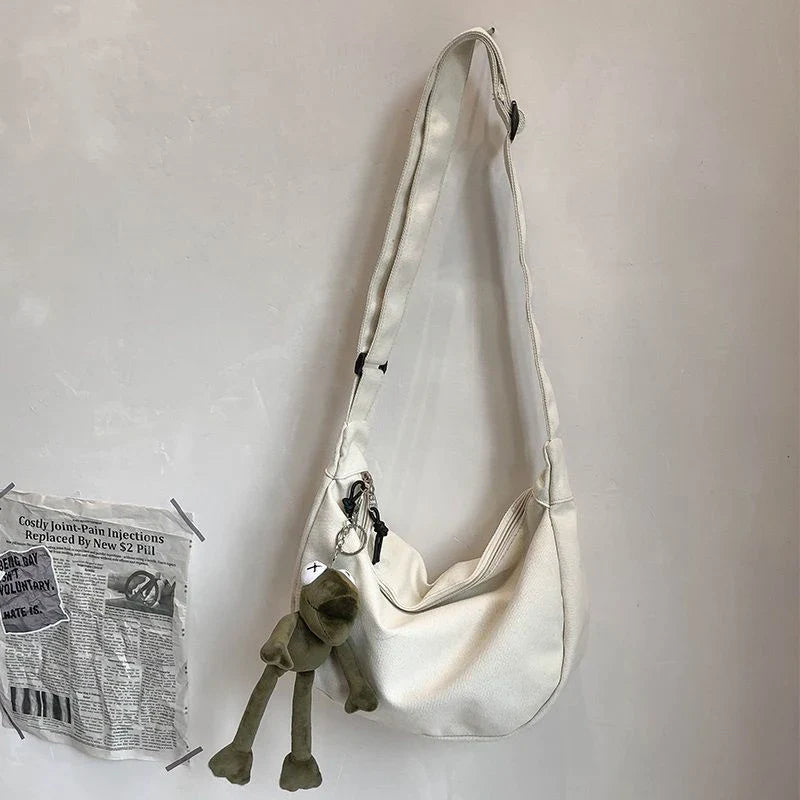 Canvas Crossbody Bag Large Capacity Hip-Hop Street Style For Both Men And Women