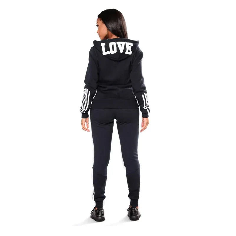 2025 Women's Zip Hoodie Set Sporty Striped Sleeves Slim Fit Joggers All-Season Athleisure Budget Style All Season Casual Outfits
