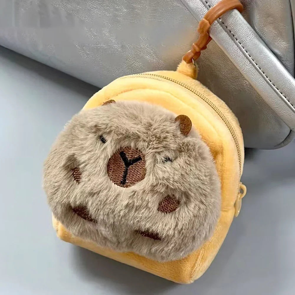 Cute Plush Capybara Crossbody Bag Large Capacity Shoulder Bag Girls Coin Purse Adjustable Zipper Plush Mobile Phone Pouch