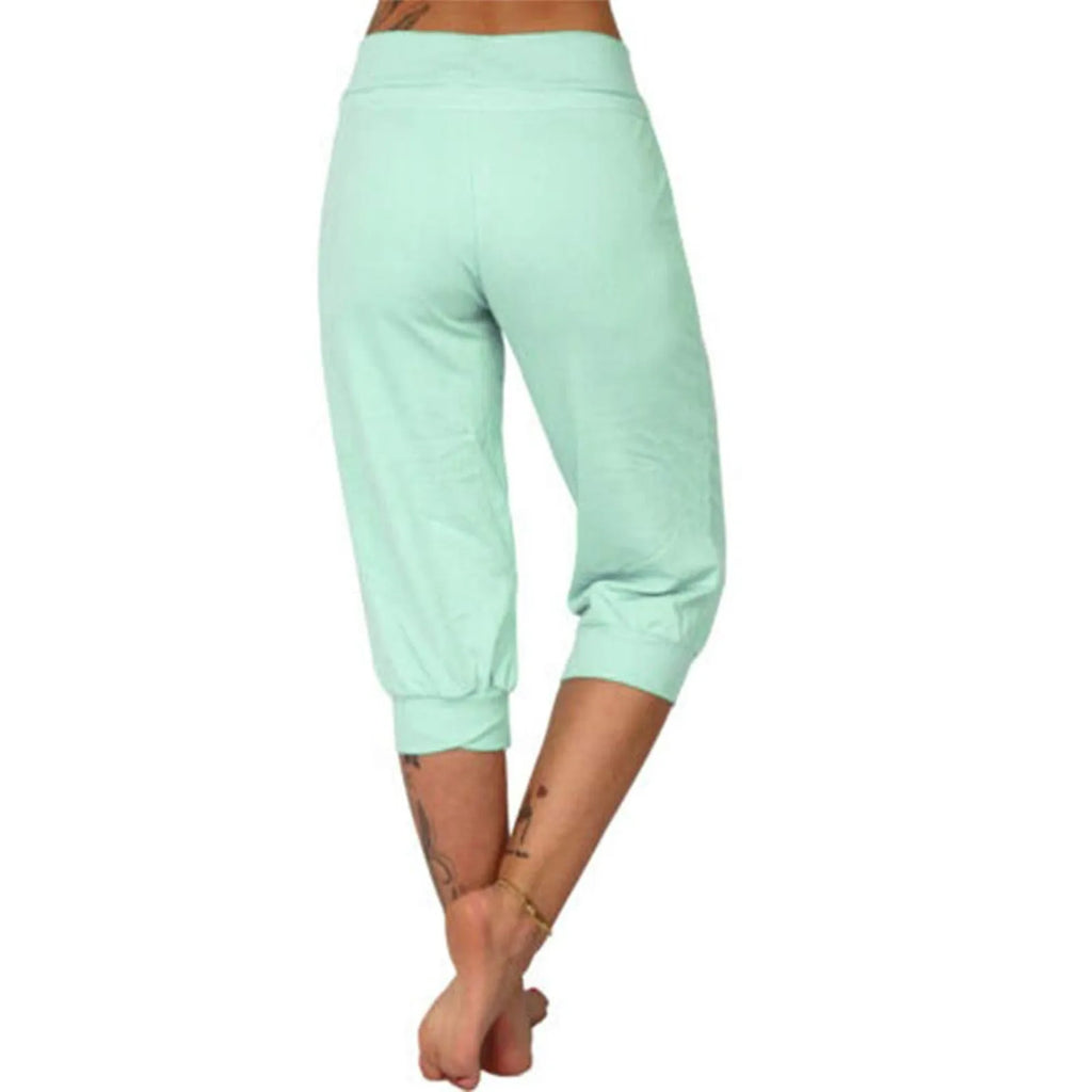 Classic Solid Color Jogging Pants Women Cotton Linen Capris Trousers Bandage Double Pocket Pants Summer Beach Vacation Wear