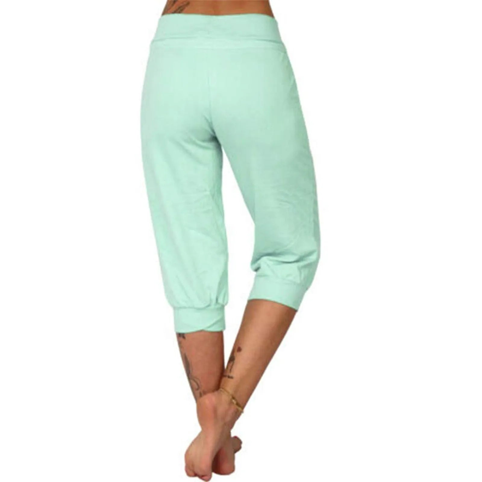 Classic Solid Color Jogging Pants Women Cotton Linen Capris Trousers Bandage Double Pocket Pants Summer Beach Vacation Wear