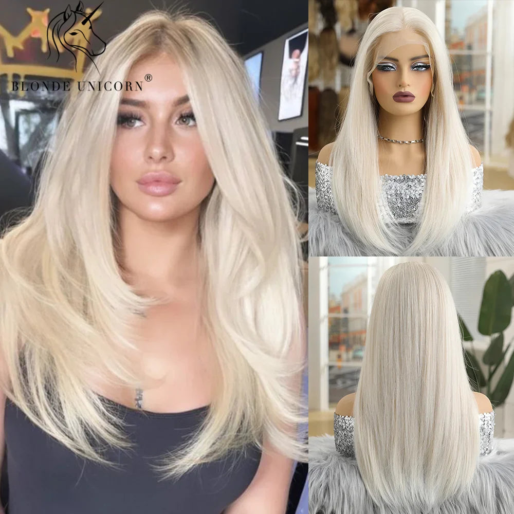 13x6 Lace Front Wig Blonde Wave Synthetic Wigs for Women Daily Party Cosplay Use Heat Resistant Fiber Hair