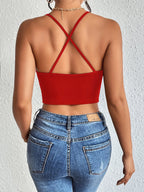 Chic Halter Neck Crop Top-Backless & Criss Cross Detail-Perfect for Summer Outings