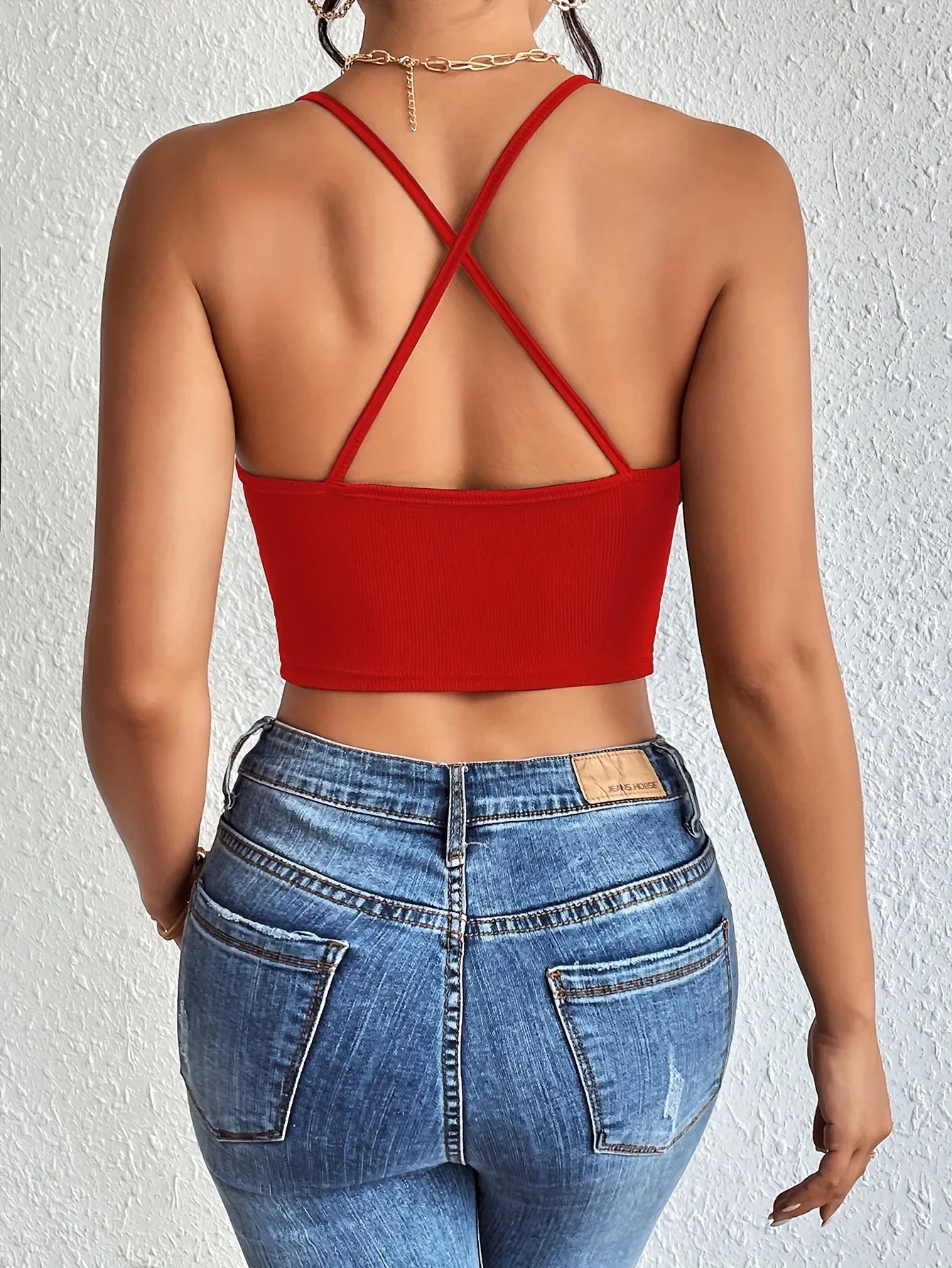 Chic Halter Neck Crop Top-Backless & Criss Cross Detail-Perfect for Summer Outings