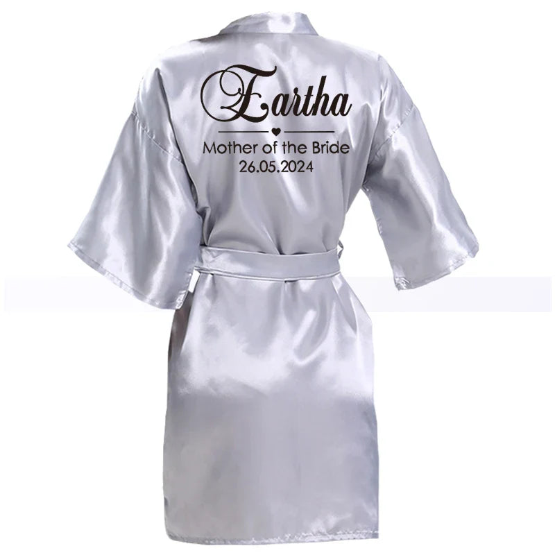 Customized Name Date Wedding Bathrobe Faux Silk Bridal Robe Bride Bridesmaid Wedding Robes Woman Bachelorette Hen Party