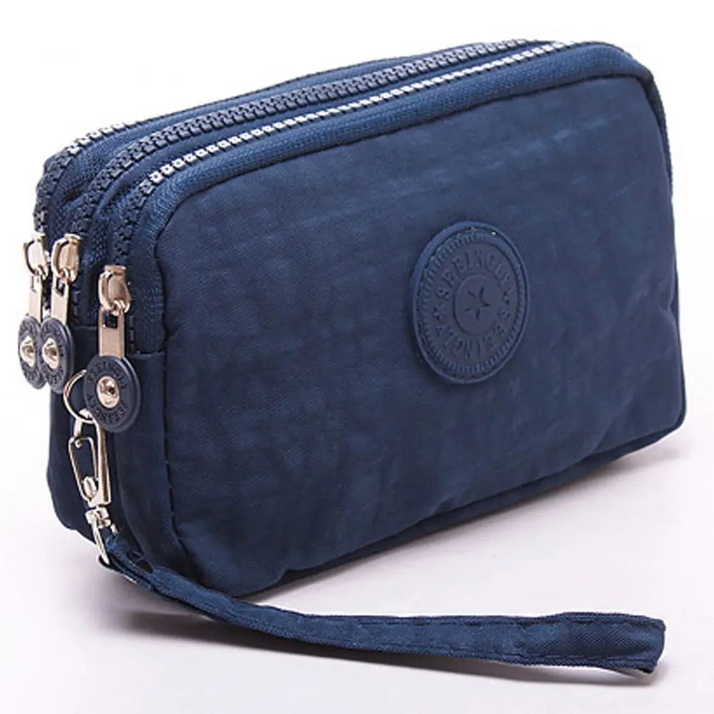 Bags Fabric Phone Purse Solid Color Coin Purse Three Zippers Bags Korean Style Wallets Women Wallets Wrinkle Clutch Bag