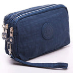 Bags Fabric Phone Purse Solid Color Coin Purse Three Zippers Bags Korean Style Wallets Women Wallets Wrinkle Clutch Bag
