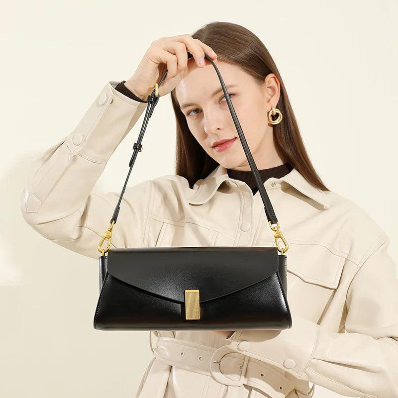 Burminsa Trendy Genuine Leather Underarm Shoulder Bags For Women 2025 Luxury Designer Crossbody Purses Flap Lock Ladies Handbags