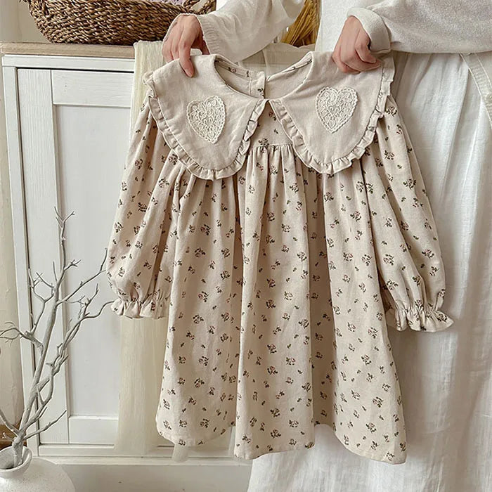 2025 New Spring European American Style Sister Clothes Kids Princess Dresses Long Sleeved Cotton Print 2-7Yrs Girl Party Dress