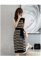 2025 Summer New Over-knee Long Temperament Slim Waist Vest Sleeveless Slim Striped Knitted Dress