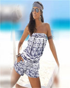 2024 new spring and summer fashion strapless one-shoulder one-piece casual printed drawstring one-piece pants