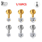 1/10PCS ASTM F136 Titanium 16G Heart CZ Threaded Labret 3mm/4mm CZ Cartilage Tragus Helix Nose Stud Piercing Jewelry