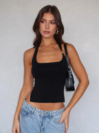 Dulzura Sleeveless Halter Side Slit Top With Button Sexy Casual Tank Party Club Streetwear Women'S Autumn Winter Clothes