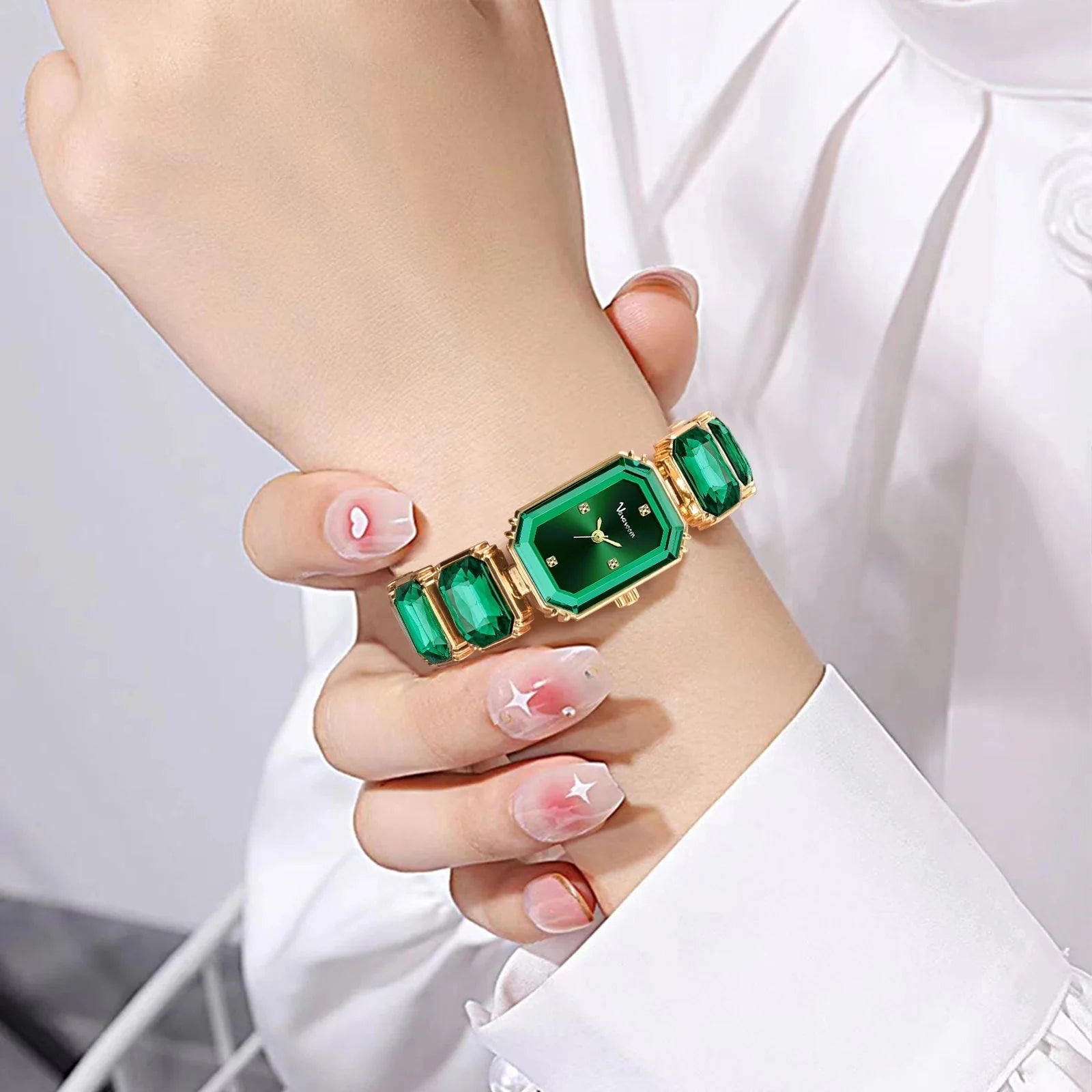 1PC Luxury Women's Watch Fashion Stainless Steel Gold Gorgeous Water Diamond Square Quartz Movement Gift Wrist Watches for Women