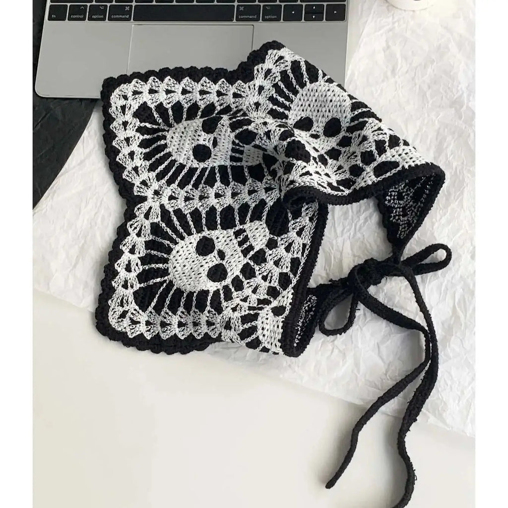 Halloween Costume Skeleton Ghost Bat Spider Web Personalized Knitted Crochet Headband Female Photo Photo Triangle Scarf Trendy