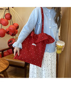 All-match Wave Point Chiffon Shoulder Bag Large Capacity Fairy Mesh Handbag Commuting Bag Korean Style Tote Bag Women