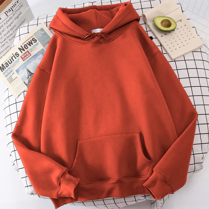 Autumn Casual Women's Solid Hoodie Comfortable Strecth Sweatshirts Loose Pocket Warm Clothes Fashion Street Female Pullovers