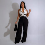 Elegent Office Lady Jumpsuits for Women Full Length Summer V Neck Sleeveless Blazer Jumpsuit High Waist Sexy Backless Jumpsuit