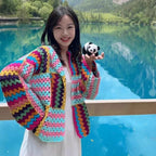 Colorful Crochet Knitted Hollow Cardigan Sweater Jacket New Top Loose Women's Clothing